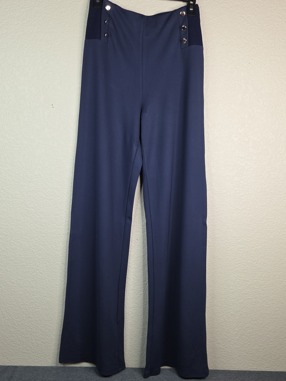 Suzanne Betro Navy Wide-Leg High-Rise Elastic Waist Pants